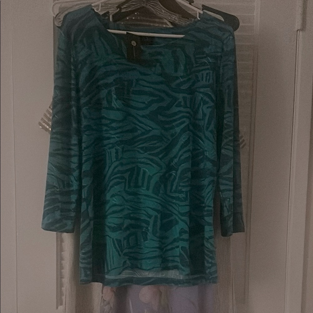 JM Collection Teal Zebra Print Blouse